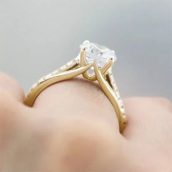 Yellow Gold Unique Profile Pave Set Diamond Engagement Ring from best jeweler