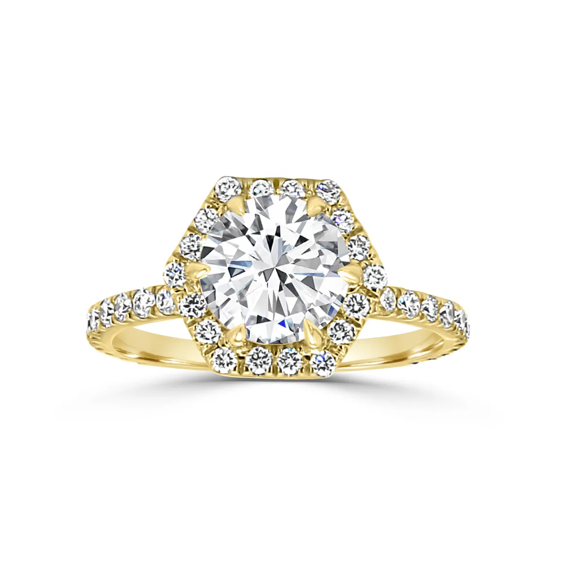 Yellow Gold Hexagon Shaped Engagement Ring