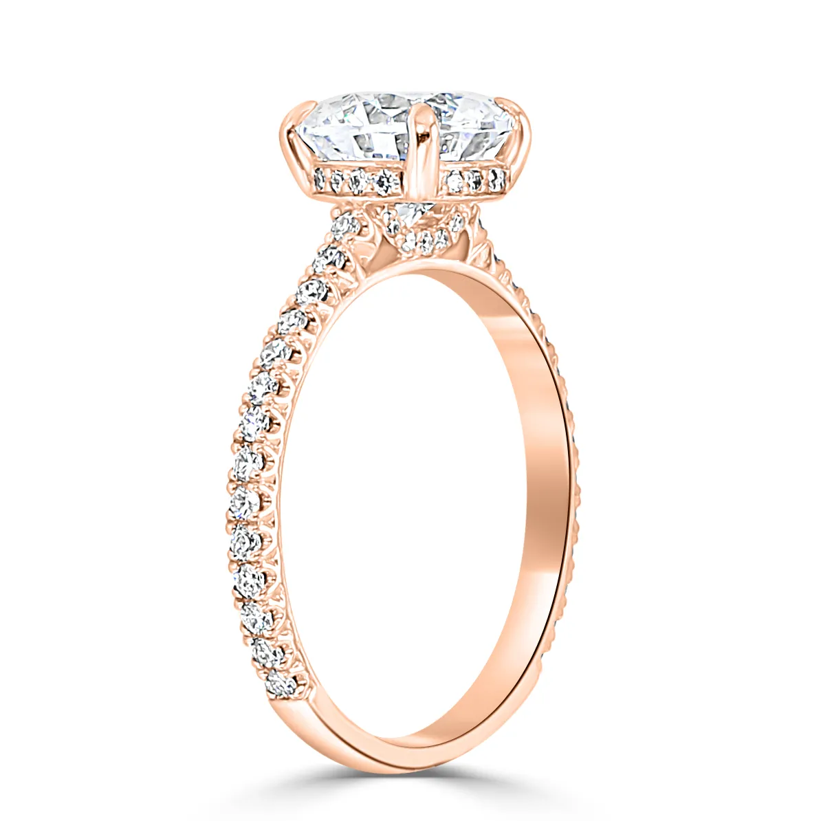 Rose Gold French Pave Unique Side Stone Engagement Ring jewelry Wabash avenue