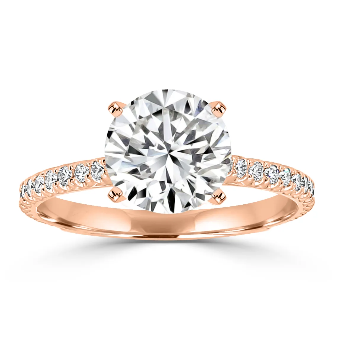 Rose Gold French Pave Unique Side Stone Engagement Ring