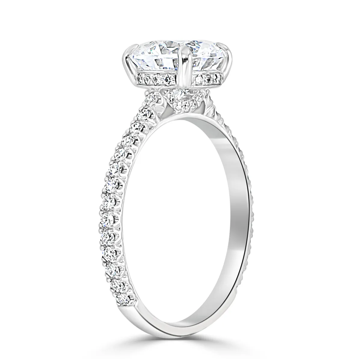 White Gold French Pave Unique Side Stone Engagement Ring jewelry Wabash avenue