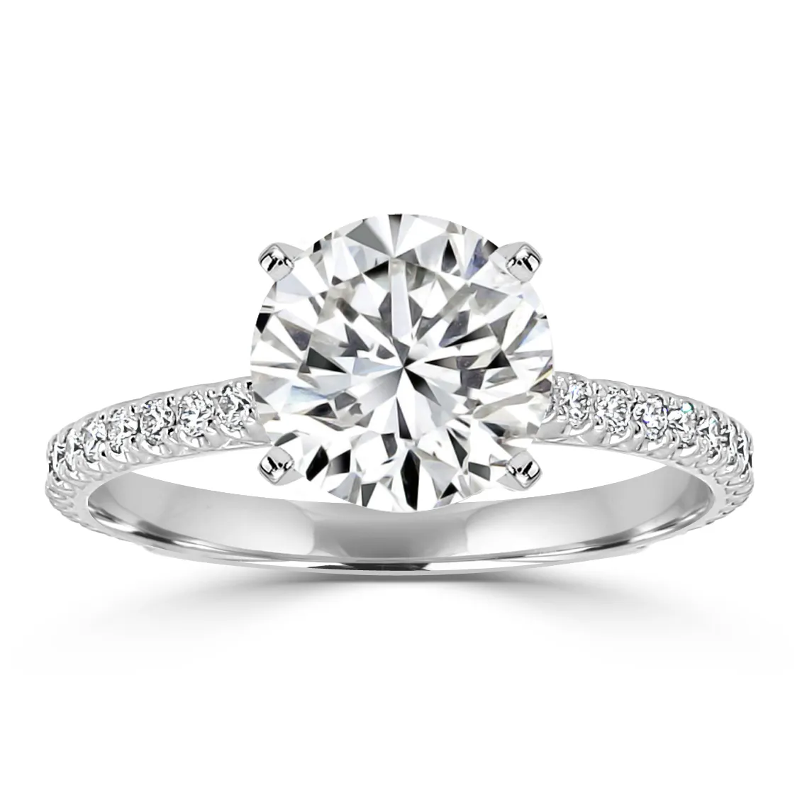 White Gold French Pave Unique Side Stone Engagement Ring