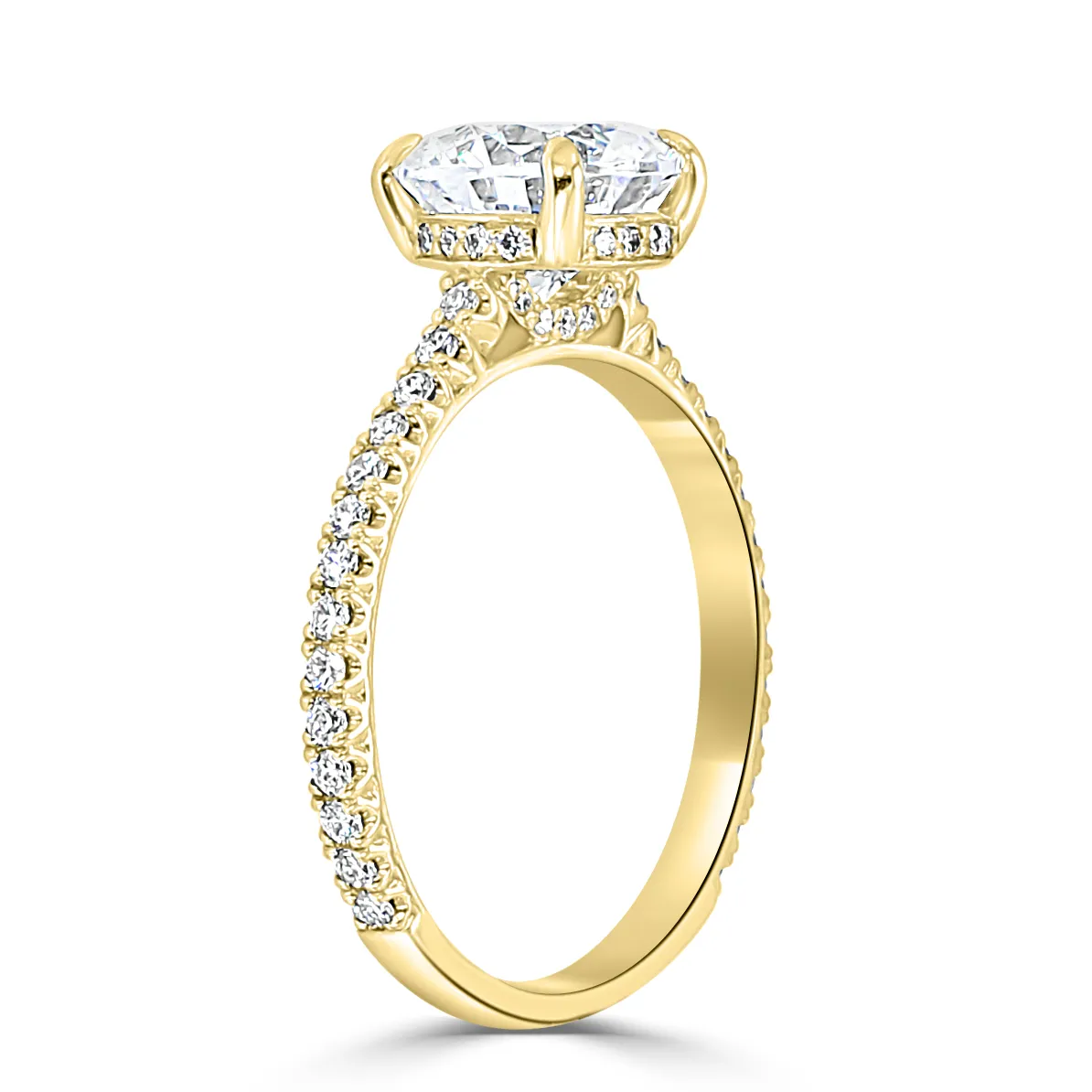 Yellow Gold French Pave Unique Side Stone Engagement Ring jewelry Wabash avenue