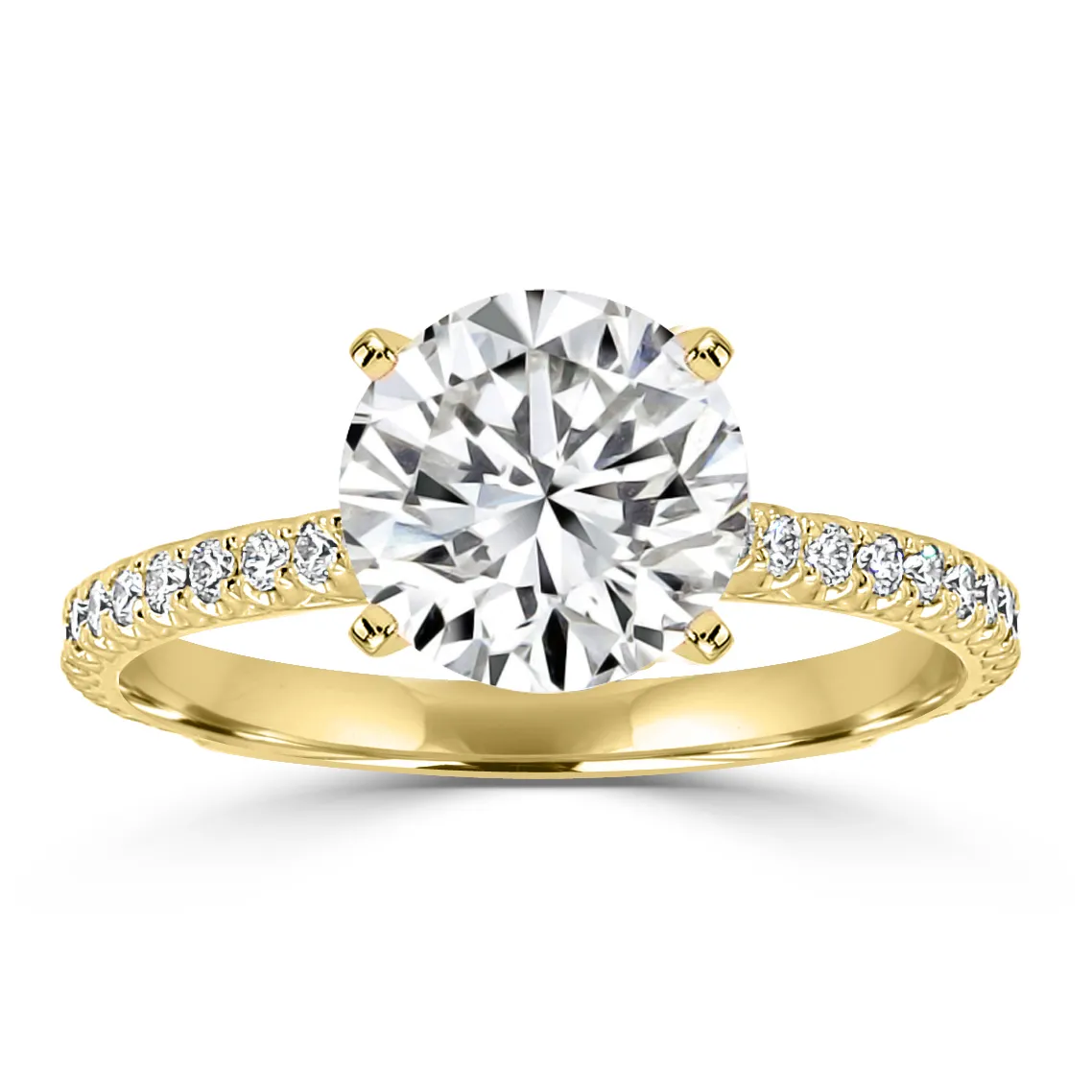 Yellow Gold French Pave Unique Side Stone Engagement Ring