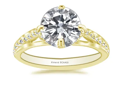 Yellow Gold Modern Masterpiece Split Shank French Pave Diamond Ring