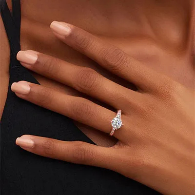 Rose Gold Halo and Split Shank Diamond Engagement Ring from best jeweler