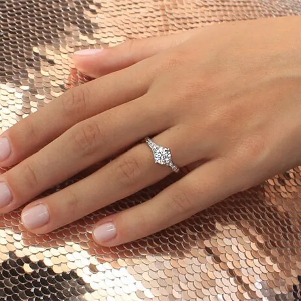 Platinum Halo and Split Shank Diamond Engagement Ring from best jeweler