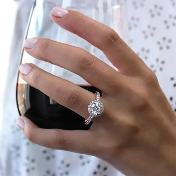 Rose Gold Two-Tone French Pave Halo Engagement Ring jewelry windy city