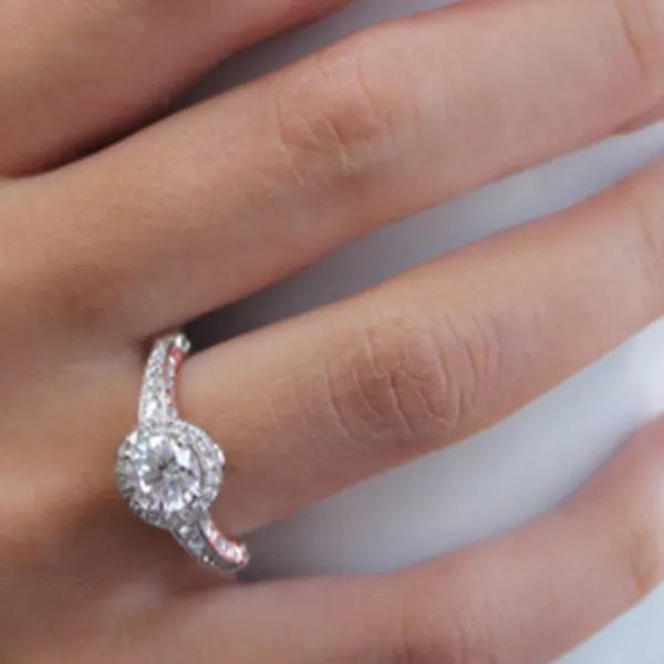 Rose Gold Two-Tone French Pave Halo Engagement Ring from best jeweler