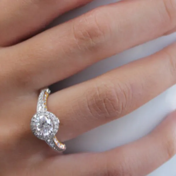 Yellow Gold Two-Tone French Pave Halo Engagement Ring from best jeweler