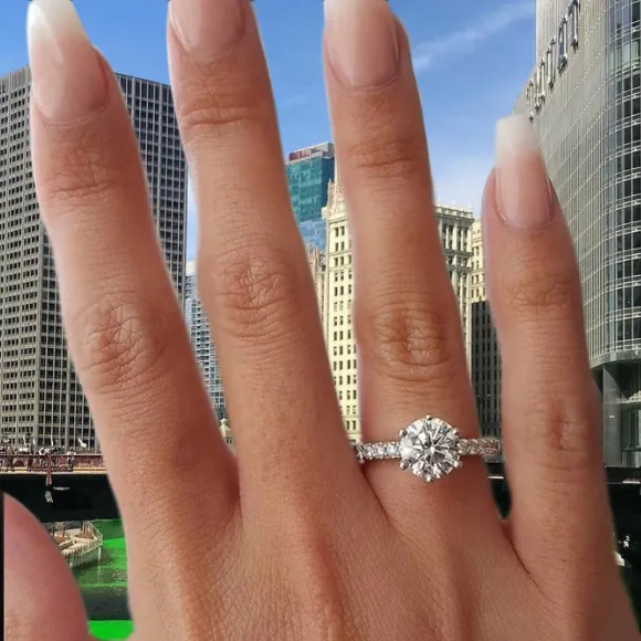 Platinum Unique and Romantic French Pave Engagement Ring jewelry Wabash avenue