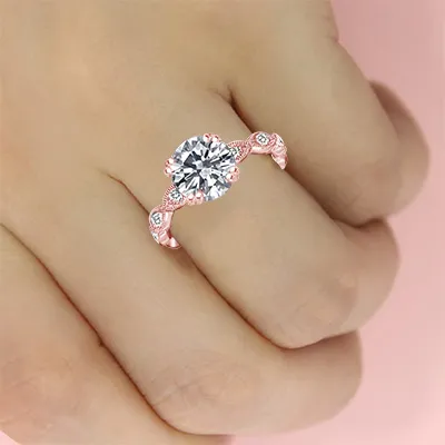 Rose Gold Gorgeous Hand-Crafted Vintage Pave Set Engagement Ring from best jeweler