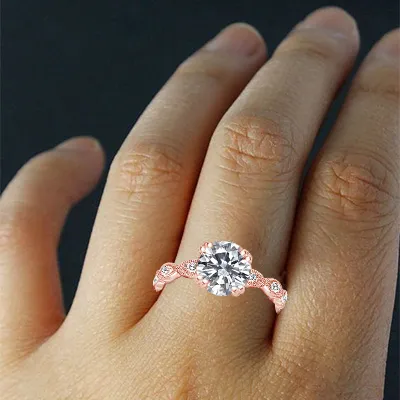 Rose Gold Gorgeous Hand-Crafted Vintage Pave Set Engagement Ring jewelry online