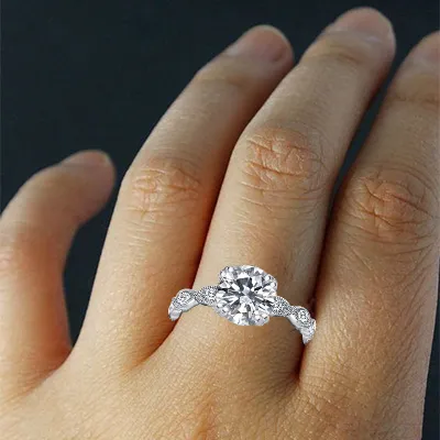 White Gold Gorgeous Hand-Crafted Vintage Pave Set Engagement Ring jewelry online