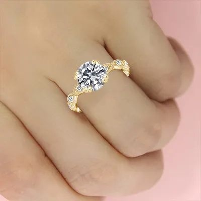 Yellow Gold Gorgeous Hand-Crafted Vintage Pave Set Engagement Ring from best jeweler