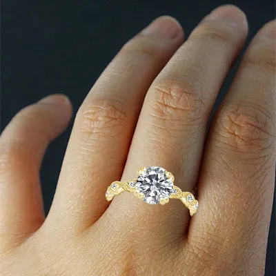 Yellow Gold Gorgeous Hand-Crafted Vintage Pave Set Engagement Ring jewelry online