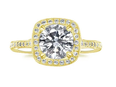 Yellow Gold Delicate Milgrain Vintage Inspired Engagement Ring