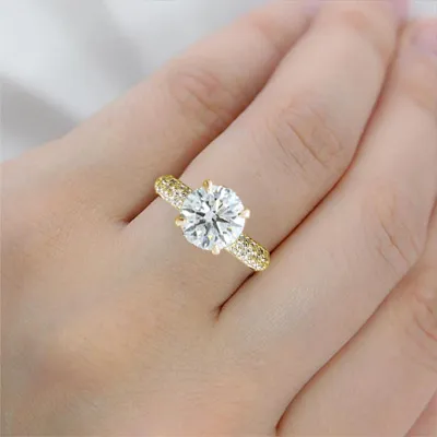 Yellow Gold Glam and Bright Three Sided Pave Engagement Ring from best jeweler