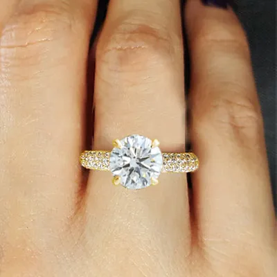 Yellow Gold Glam and Bright Three Sided Pave Engagement Ring jewelry online