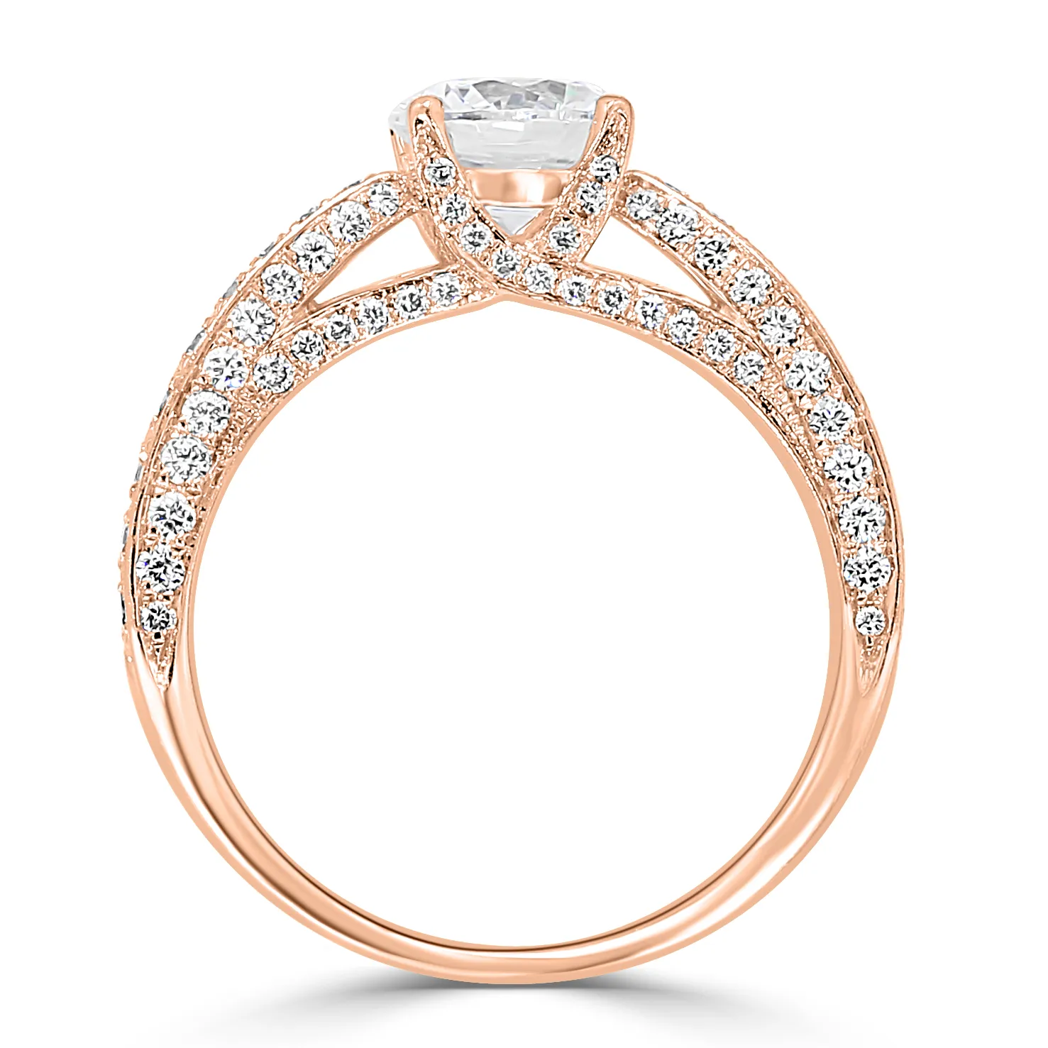 Rose Gold Glam and Bright Three Sided Pave Engagement Ring jewelry store near me