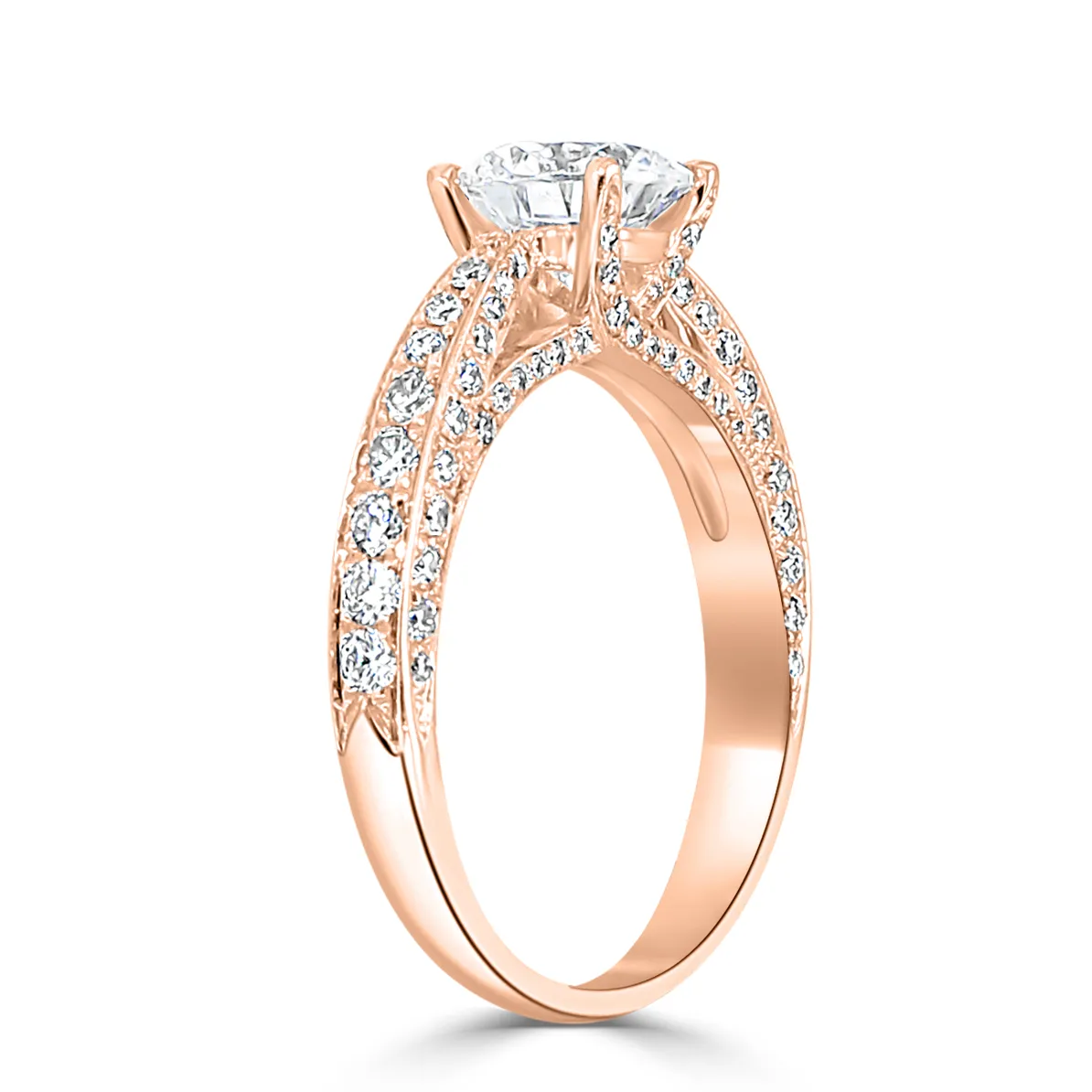 Rose Gold Glam and Bright Three Sided Pave Engagement Ring jewelry Wabash avenue