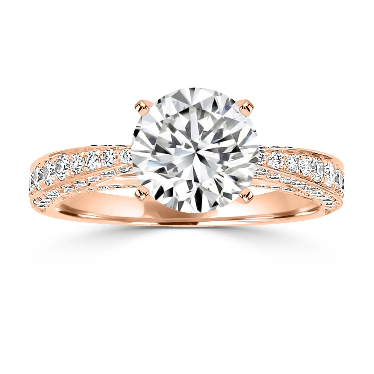 Rose Gold Glam and Bright Three Sided Pave Engagement Ring