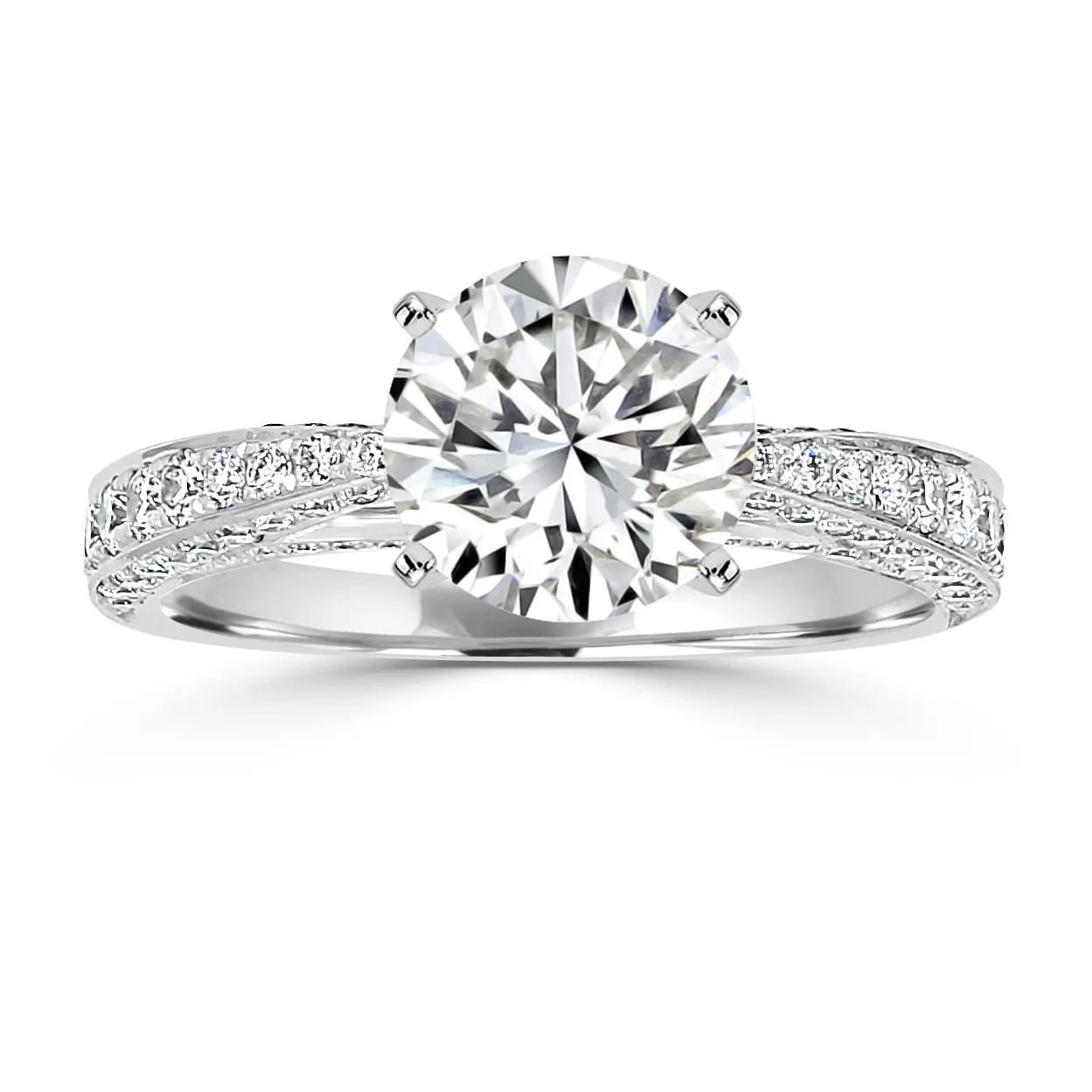 White Gold Glam and Bright Three Sided Pave Engagement Ring