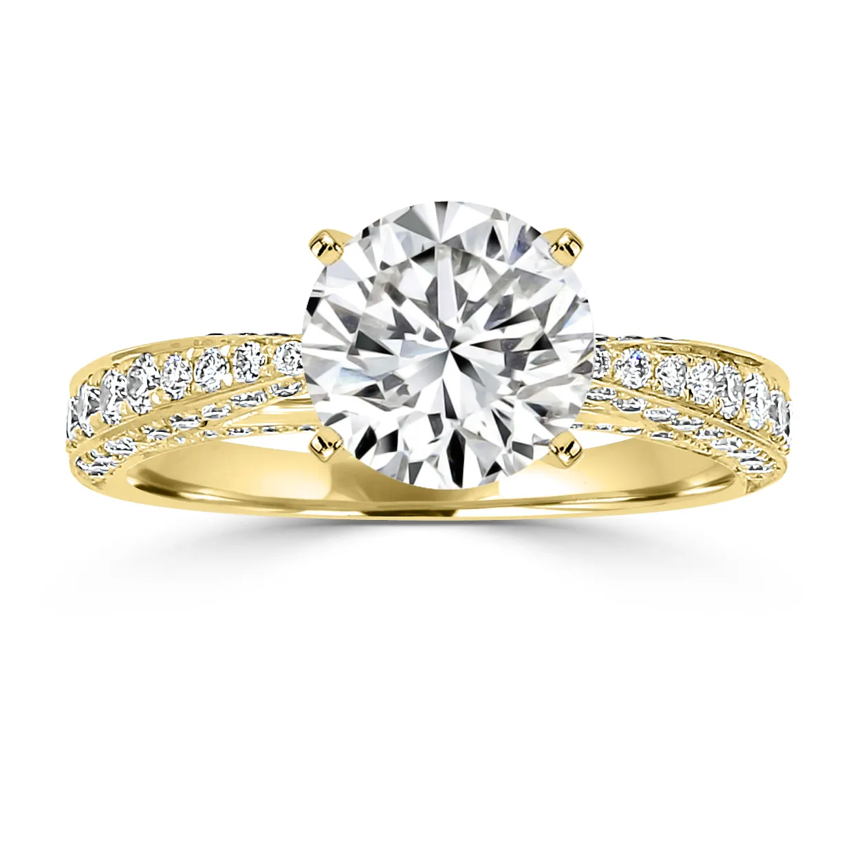 Yellow Gold Glam and Bright Three Sided Pave Engagement Ring