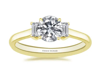 Yellow Gold Three Stone Emerald Cut Engagement Ring