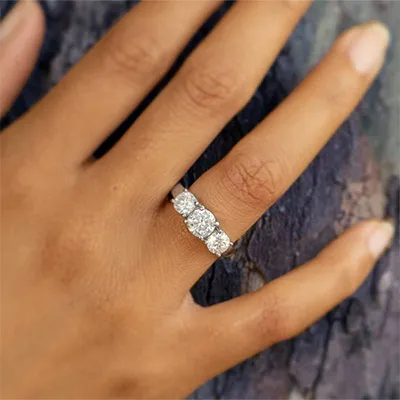 White Gold Three Stone Round Cut Engaagement Ring jewelry online