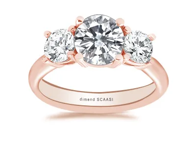 Rose Gold Three Stone Round Cut Engaagement Ring
