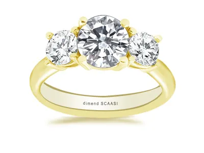 Yellow Gold Three Stone Round Cut Engaagement Ring