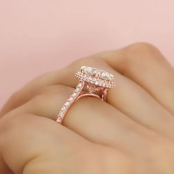 Rose Gold Affordable Pave Halo Engagement Ring from best jeweler