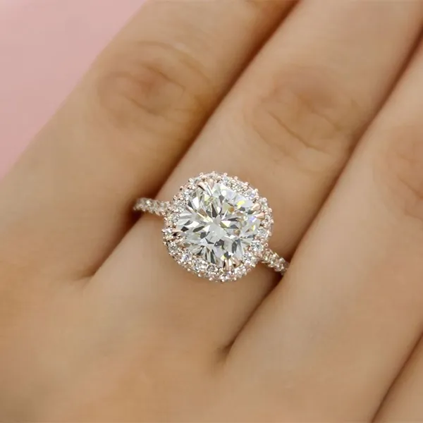 White Gold Affordable Pave Halo Engagement Ring jewelry windy city