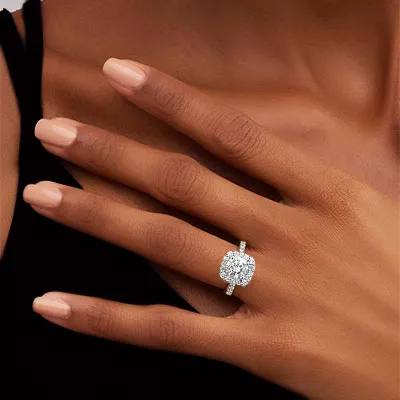 White Gold Affordable Pave Halo Engagement Ring jewelry online
