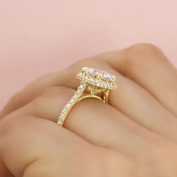 Yellow Gold Affordable Pave Halo Engagement Ring from best jeweler