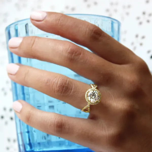 Yellow Gold Petite French Diamond Engagement Ring jewelry windy city