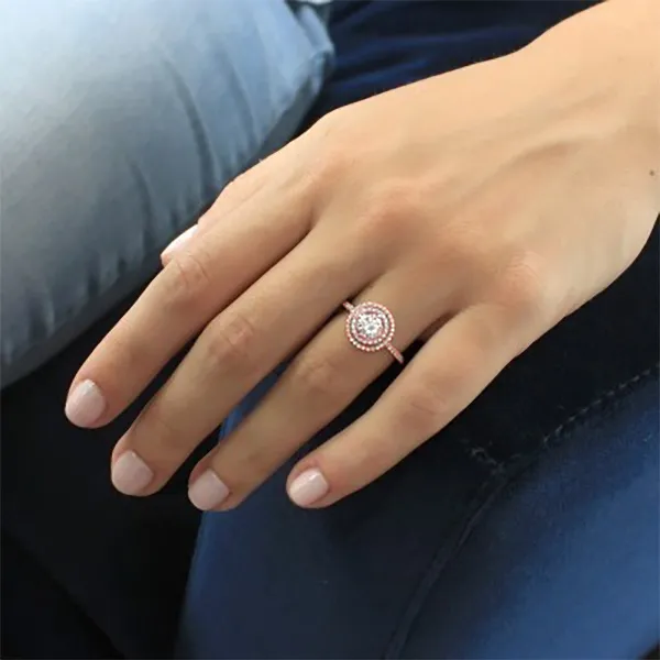 Rose Gold Unique Floating Double Halo Engagement Ring jewelry windy city