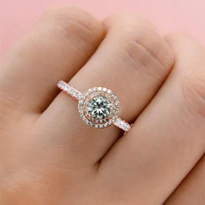 Rose Gold Unique Floating Double Halo Engagement Ring jewelry online