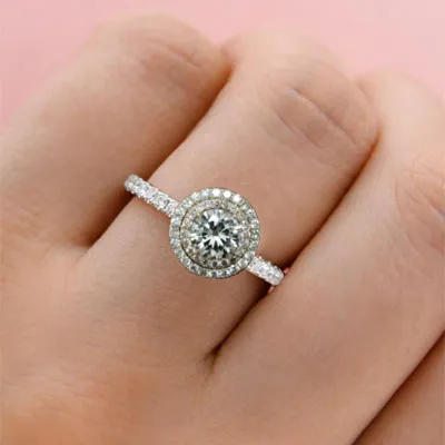 Platinum Unique Floating Double Halo Engagement Ring jewelry online