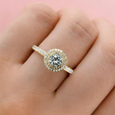 Yellow Gold Unique Floating Double Halo Engagement Ring jewelry online