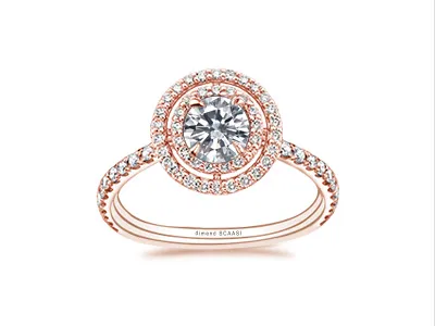 Rose Gold Unique Floating Double Halo Engagement Ring