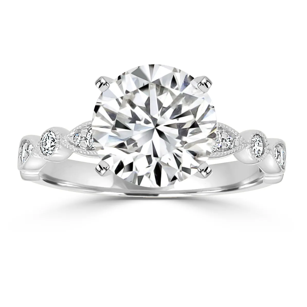 White Gold Incredible Vintage Inspired Milgrain Edged Diamond Ring