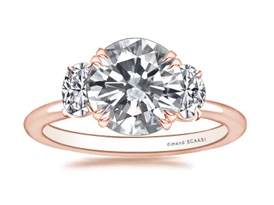 Rose Gold 3-Stone Modern Open Profile Engagement Ring