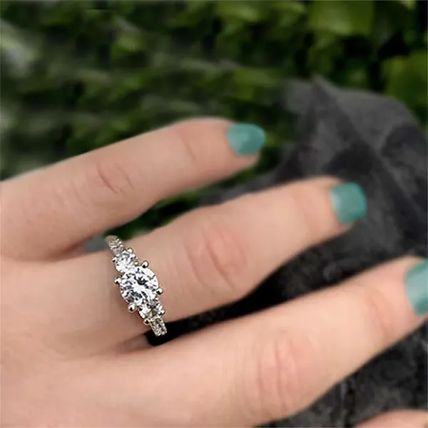 White Gold Distinctive Three Stone Timeless Engagement Ring jewelry store near me