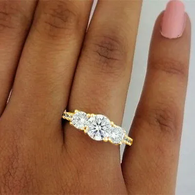 Yellow Gold Distinctive Three Stone Timeless Engagement Ring jewelry Wabash avenue