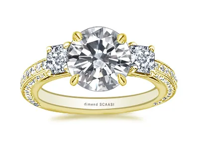Yellow Gold Distinctive Three Stone Timeless Engagement Ring