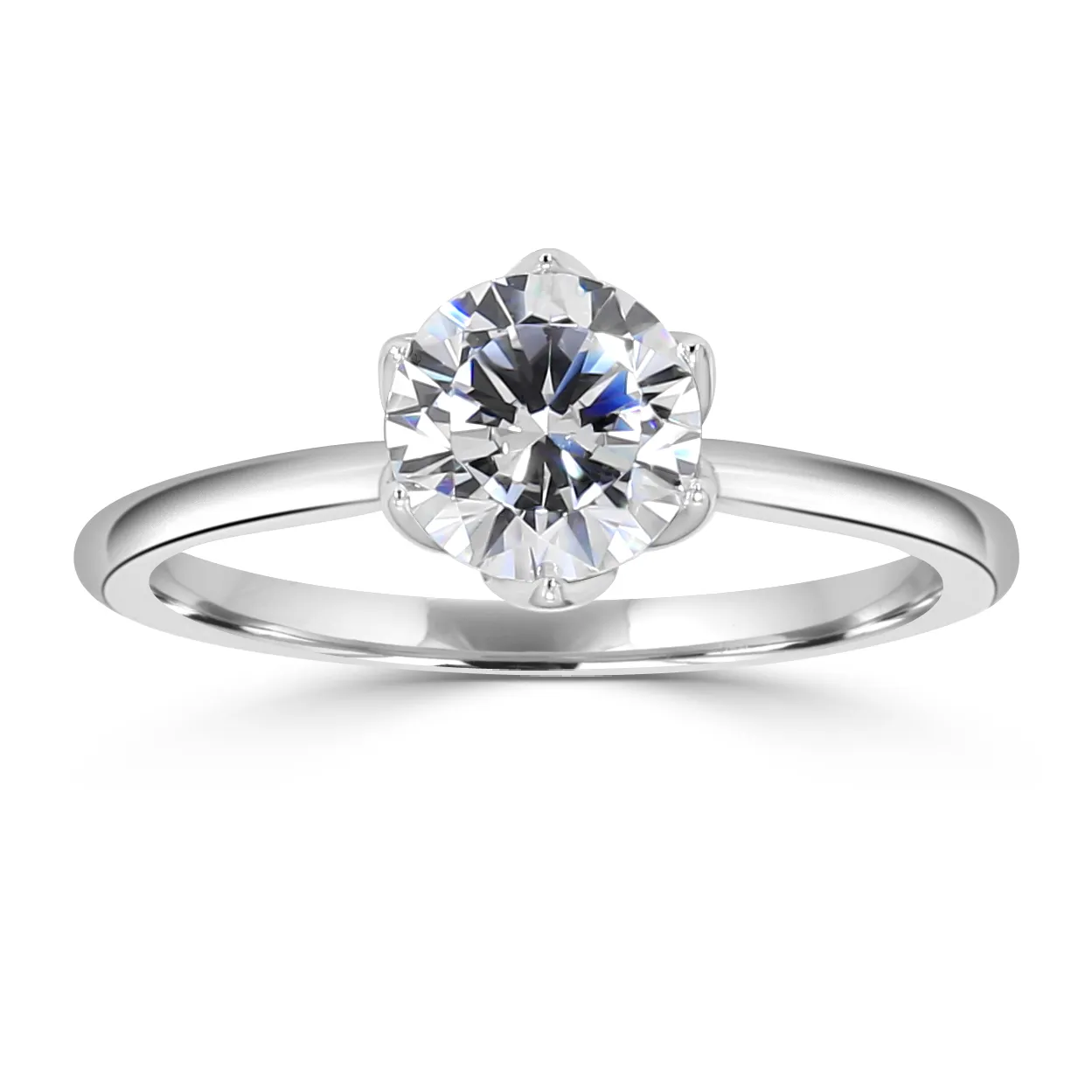 White Gold Graceful Floral Inspired Solitaire Diamond Ring