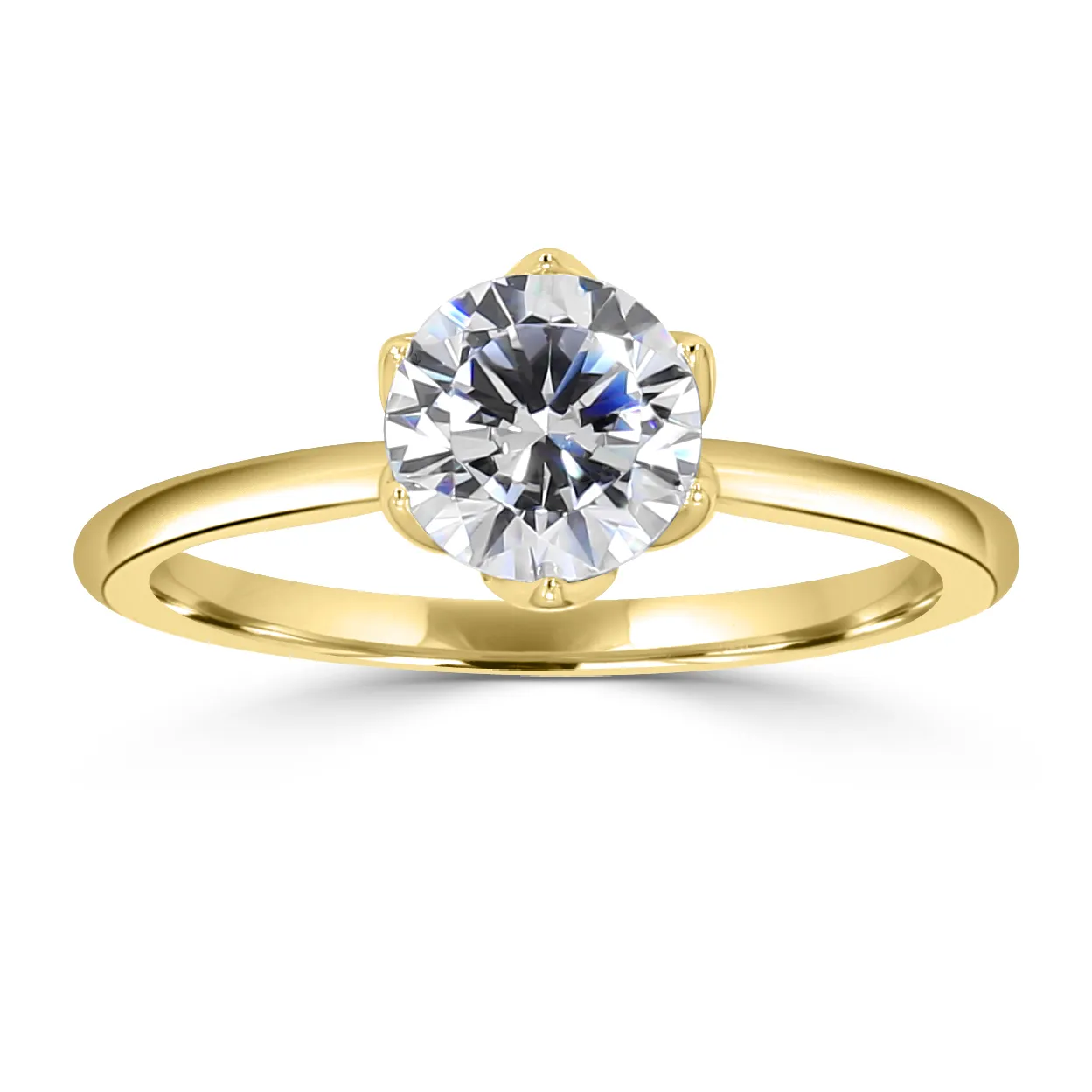 Yellow Gold Graceful Floral Inspired Solitaire Diamond Ring