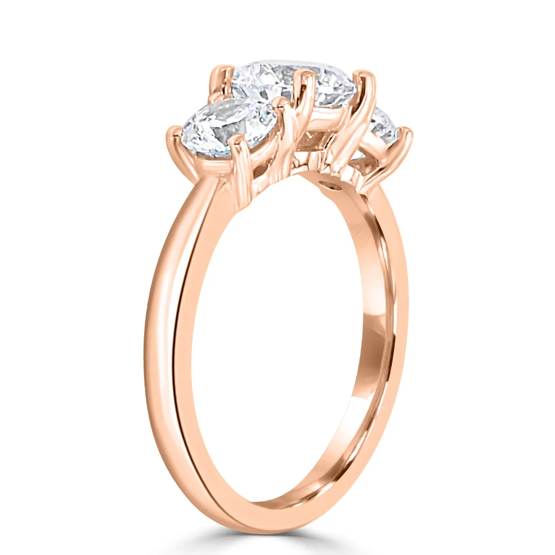 Rose Gold Classic Basket Style Three Stone Engagement Ring jewelry Wabash avenue